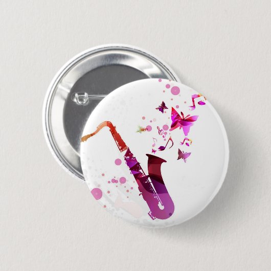 Saxofone schattige muziek en vlinders ronde button 5,7 cm (Voorkant /achterkant)
