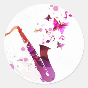 Saxofone schattige muziek en vlinders ronde sticker
