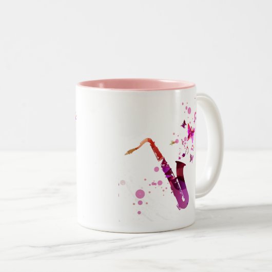Saxofone schattige muziek en vlinders tweekleurige koffiemok (Voorkant rechts)