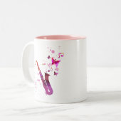 Saxofone schattige muziek en vlinders tweekleurige koffiemok (Voorkant links)