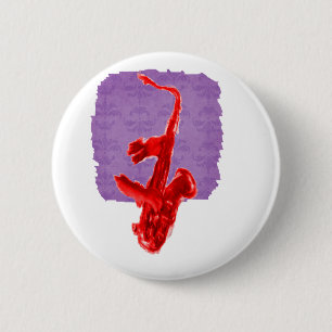 Saxofone-schilderij, rode versie met rode handen ronde button 5,7 cm