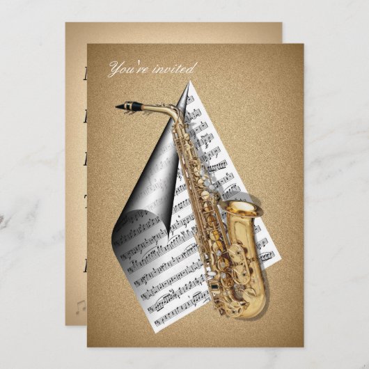 Saxofone-uitnodigingskaarten Kaart (Voorkant / Achterkant)