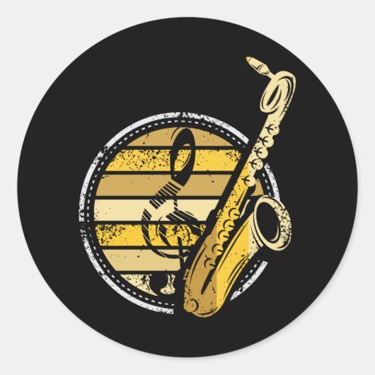 Saxofone Vintage Ronde Sticker (Voorkant)