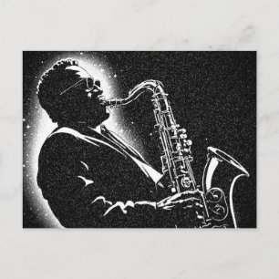 Saxofonist in grafische stijl van de jaren 50 BW Briefkaart