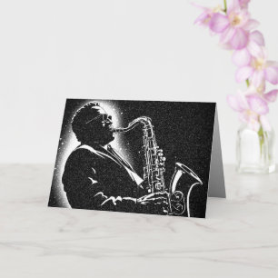 Saxofonist in grafische stijl van de jaren 50 BW Kaart