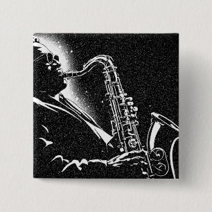 Saxofonist in grafische stijl van de jaren 50 BW Vierkante Button 5,1 Cm