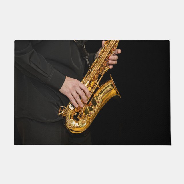 Saxofonist Jazz Doormat – Muziekinstrument Deurmat (Voorkant)
