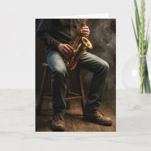 Saxofonist na zijn pensioen kaart