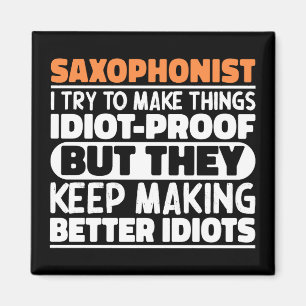 Saxofonist Probeer Dingen Te Maken Houten Blaasins Magneet