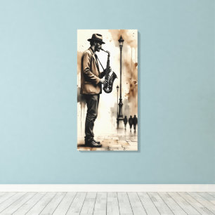 Saxofonist Straatmuzikant Canvas Afdruk