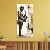 Saxofonist Straatmuzikant Canvas Afdruk (Insitu (Woonkamer))