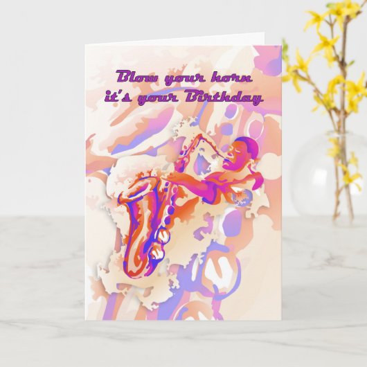 Saxofonist Verjaardag Kaart (Gele Bloem)