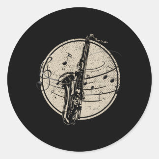 Saxofonistische Muzieknoten Jazz Muzikant Saxofoon Ronde Sticker