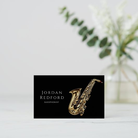 Saxofonistische muzikant Muziekleraar Zwart Visitekaartje (Staand voorkant)
