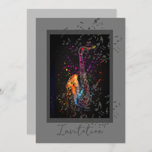 saxofonspons en Muzieknoten Kaart (Voorkant / Achterkant)