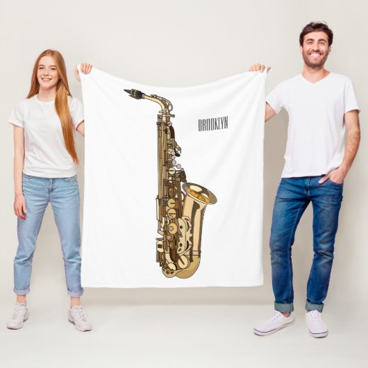 Saxofoon cartoon illustratie fleece deken (In situ)