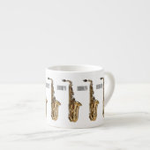 Saxofoon cartoonillustratie espresso kop (Voorkant rechts)