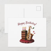 Saxofoon Chocolade Verjaardagstaart Briefkaart (Voorkant / Achterkant)