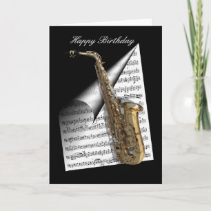 Saxofoon en muziekblad kaart
