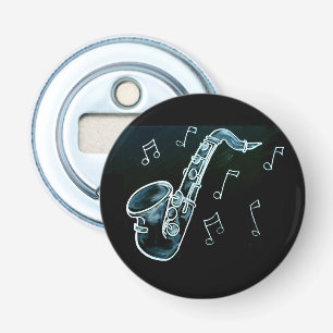 Saxofoon en muzieknoten button flesopener