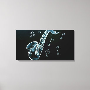Saxofoon en muzieknoten canvas afdruk