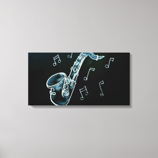 Saxofoon en muzieknoten canvas afdruk