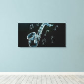 Saxofoon en muzieknoten canvas afdruk (Insitu (Houten vloer))
