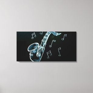 Saxofoon en muzieknoten canvas afdruk