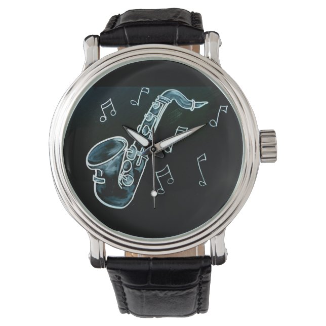 Saxofoon en muzieknoten horloge (Voorkant)