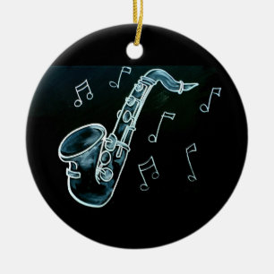 Saxofoon En Muzieknoten Keramisch Ornament