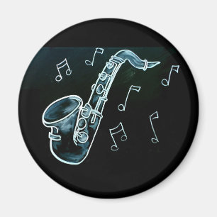 Saxofoon en muzieknoten magneet