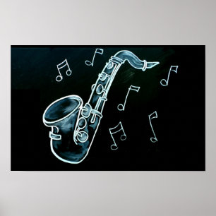 Saxofoon En Muzieknoten Poster