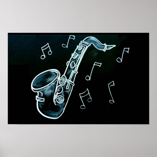 Saxofoon En Muzieknoten Poster (Voorkant)