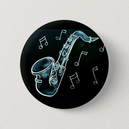Saxofoon En Muzieknoten Ronde Button 5,7 Cm (Voorkant)