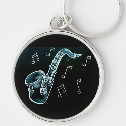 Saxofoon en muzieknoten sleutelhanger (Voorkant)