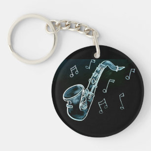 Saxofoon En Muzieknoten Sleutelhanger