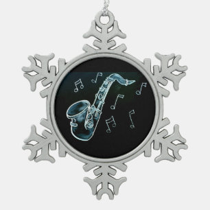 Saxofoon En Muzieknoten Tin Sneeuwvlok Ornament
