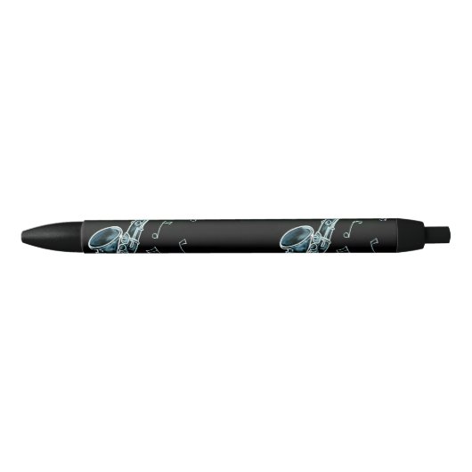 Saxofoon En Muzieknoten Zwarte Inkt Pen (Voorkant)