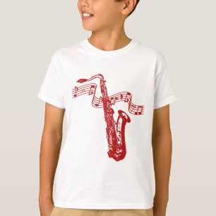 Saxofoon en noten t-shirt