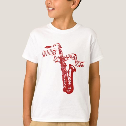 Saxofoon en noten t-shirt (Voorkant)