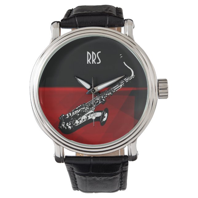 Saxofoon gepersonaliseerd Monogram Gift Watch Horloge (Voorkant)