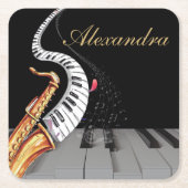 Saxofoon gepersonaliseerd zwart goud kartonnen onderzetters (Voorkant)