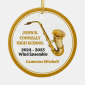 Saxofoon High School Band Custom Gold Christmas Keramisch Ornament (Voorkant)