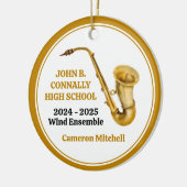Saxofoon High School Band Custom Gold Christmas Keramisch Ornament (Links)