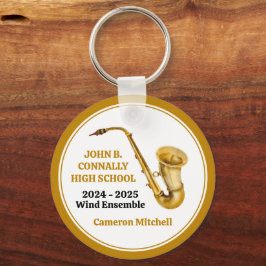Saxofoon High School Band Gold gepersonaliseerd Sleutelhanger