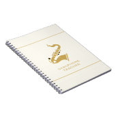 Saxofoon illustratie in gouden glitter textuur notitieboek (Rechterzijde)