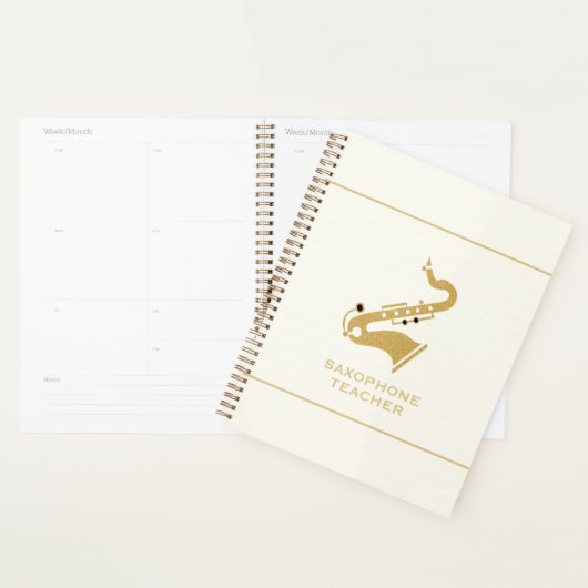 Saxofoon illustratie in gouden glitter textuur planner (Display)