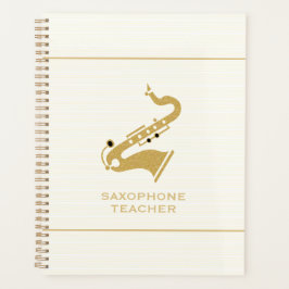 Saxofoon illustratie in gouden glitter textuur planner