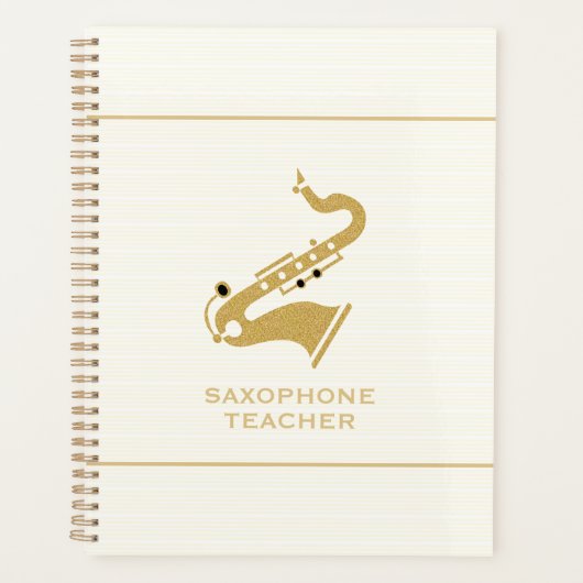 Saxofoon illustratie in gouden glitter textuur planner (Voorkant)