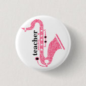 Saxofoon illustratie in roze glitter textuur ronde button 3,2 cm (Voorkant)